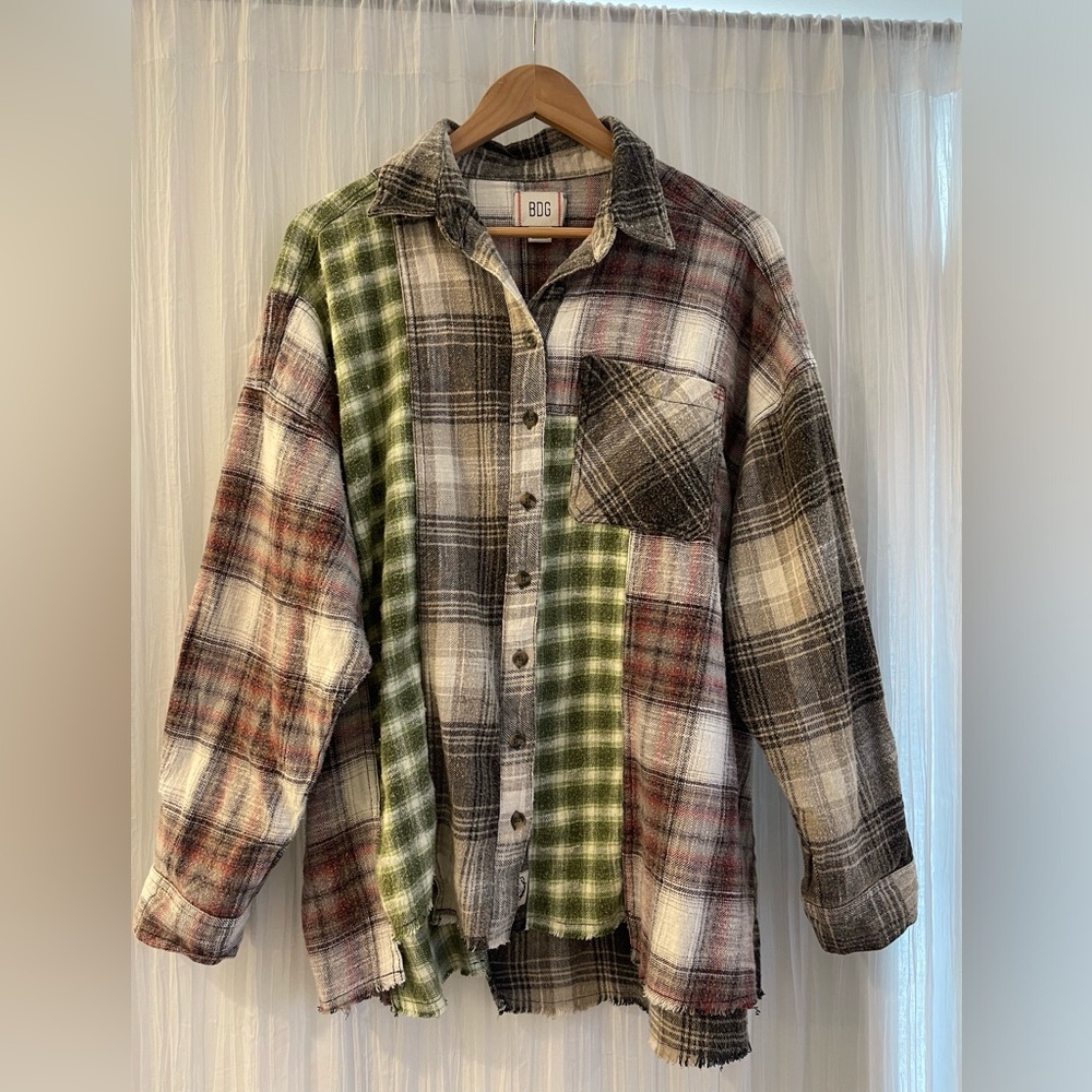 Urban Outfitters BDG Robbie Spliced Flannel Button-Down Shirt